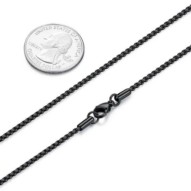 Alt view image 2 of 7 - Stainless Steel Black Rolo Chain Necklace for Men and Women, 2mm, 24" | Width 2/3/4/5mm, Round Box Chain, Waterproof Black Necklace, Hypoallergenic, 16-30 Inches