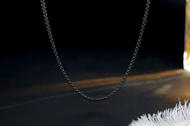 Alt view image 4 of 7 - Stainless Steel Black Rolo Chain Necklace for Men and Women, 2mm, 24" | Width 2/3/4/5mm, Round Box Chain, Waterproof Black Necklace, Hypoallergenic, 16-30 Inches