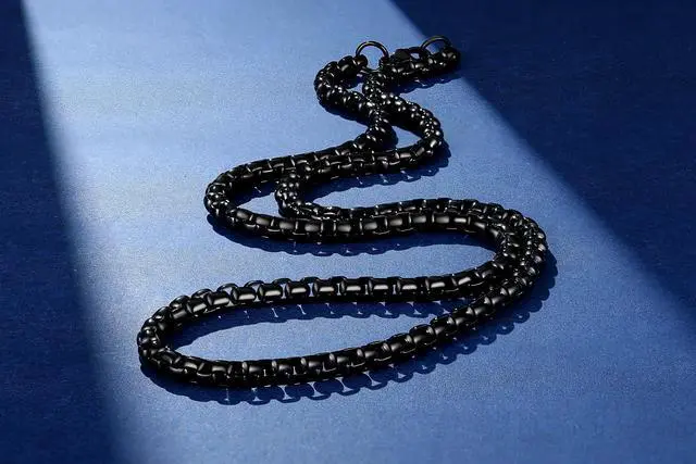 Alt view image 5 of 7 - Stainless Steel Black Rolo Chain Necklace for Men and Women, 2mm, 24" | Width 2/3/4/5mm, Round Box Chain, Waterproof Black Necklace, Hypoallergenic, 16-30 Inches