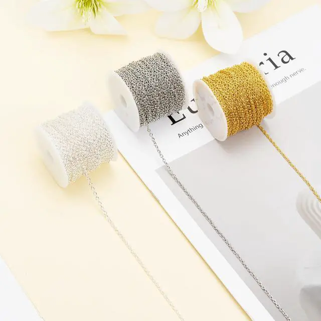 Alt view image 7 of 7 - 60 Feet Metal Iron Jewelry Chains 2 mm Bulk Gold and Silver Necklace Link Chains for Jewelry Making (Silver and Gold)