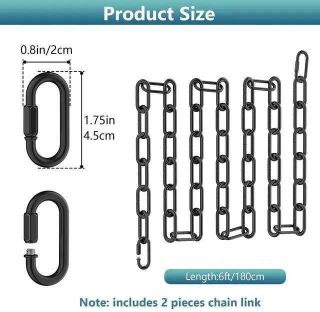 Alt view image 5 of 7 - 6 Feet Industrial Black Light Fixture Chain, Adjustable Metal Pendant Chandelier Chain Extension with Detachable Link, Maximum Load is 66 Pounds