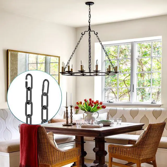 Alt view image 6 of 7 - 6 Feet Industrial Black Light Fixture Chain, Adjustable Metal Pendant Chandelier Chain Extension with Detachable Link, Maximum Load is 66 Pounds