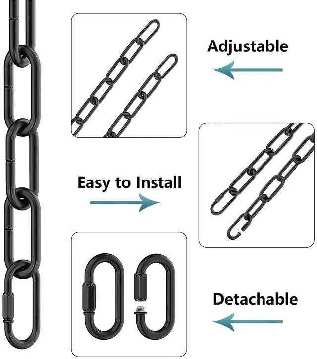 Alt view image 7 of 7 - 6 Feet Industrial Black Light Fixture Chain, Adjustable Metal Pendant Chandelier Chain Extension with Detachable Link, Maximum Load is 66 Pounds