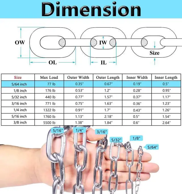 Alt view image 2 of 6 - 304 Stainless Steel Chain Heavy Duty Outdoor | 6.5ft 13ft Light Small Large Metal Link Chain for Home Camping Hanging etc