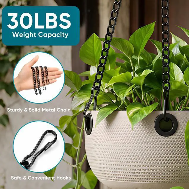 Alt view image 4 of 7 - 30 Inch Metal Chain for Hangings, Black Chains, with Safety Hooks | for Tiffany Style Stained Glass Window Panel, Bird Feeders, Planters, Lanterns, Wind Chimes, Billboards, Ornaments