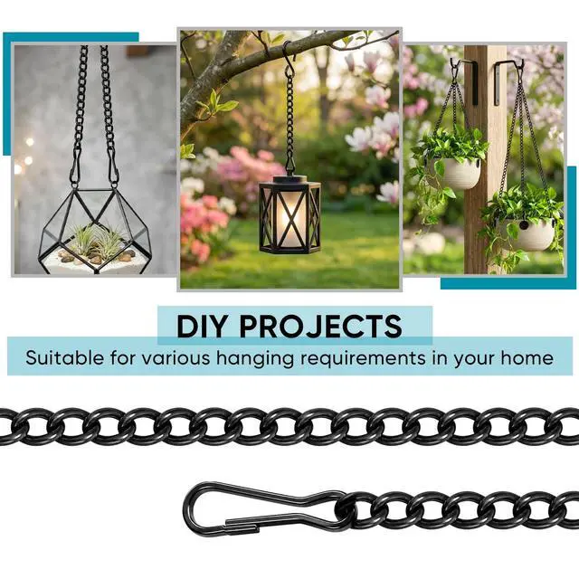 Alt view image 5 of 7 - 30 Inch Metal Chain for Hangings, Black Chains, with Safety Hooks | for Tiffany Style Stained Glass Window Panel, Bird Feeders, Planters, Lanterns, Wind Chimes, Billboards, Ornaments
