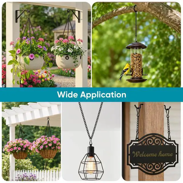 Alt view image 6 of 7 - 30 Inch Metal Chain for Hangings, Black Chains, with Safety Hooks | for Tiffany Style Stained Glass Window Panel, Bird Feeders, Planters, Lanterns, Wind Chimes, Billboards, Ornaments