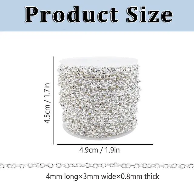 Alt view image 3 of 7 - 60 Feet Metal Iron Necklace Chains 3mm Bulk Curb Link Chain for Jewelry Making DIY Craft Supplies (Silver and Gold)