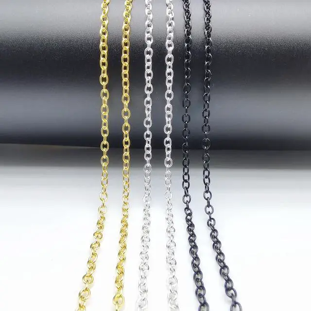 Alt view image 7 of 7 - 60 Feet Metal Iron Necklace Chains 3mm Bulk Curb Link Chain for Jewelry Making DIY Craft Supplies (Silver and Gold)