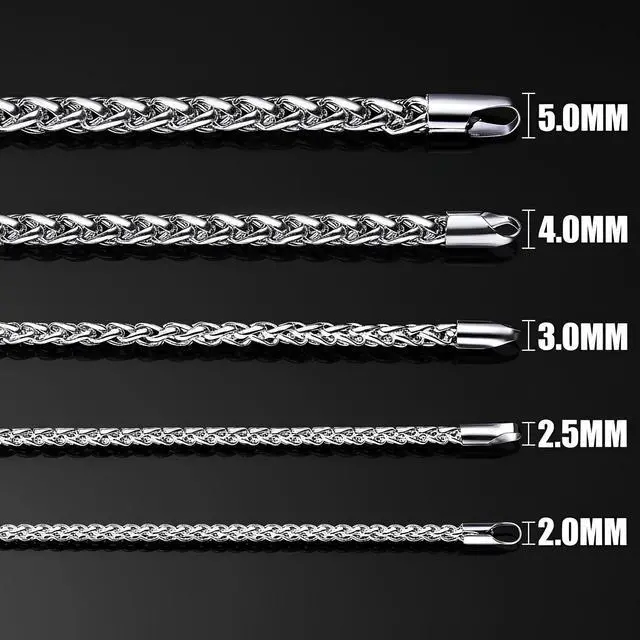 Alt view image 2 of 7 - Silver Tone Wheat Chain Necklace for Men, 2.5mm Mens Chain Necklaces, Stainless Steel Necklace Chains for Men and Women, Men Necklace 20 Inch
