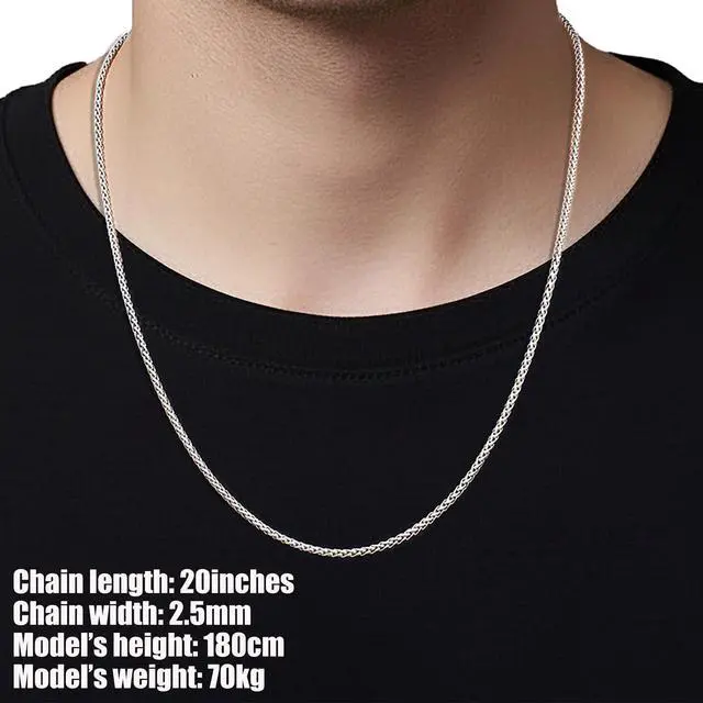 Alt view image 3 of 7 - Silver Tone Wheat Chain Necklace for Men, 2.5mm Mens Chain Necklaces, Stainless Steel Necklace Chains for Men and Women, Men Necklace 20 Inch