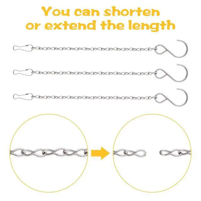 Alt view image 3 of 7 - 12 Pack Hanging Chains, 10 Inch Hanging Basket Chains, Garden Plant Hangers Metal Chains with Hooks Clips for Bird Feeders, Wind Chimes, Lanterns, Planters, Decorative Ornaments