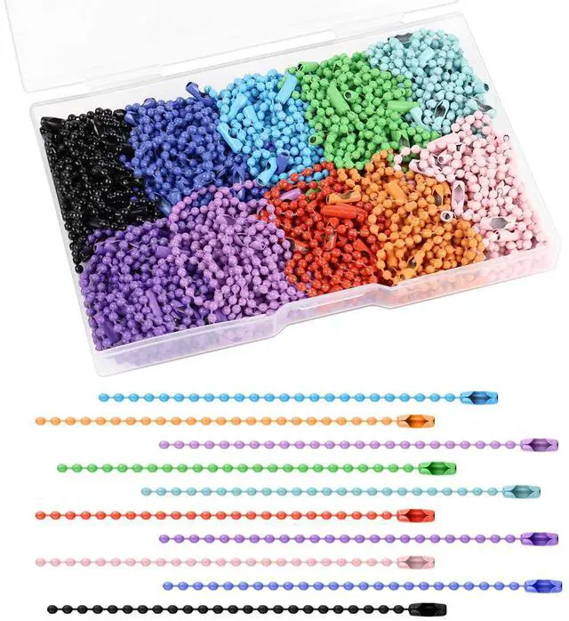 Main image of Ball Chain Bulk Metal Chain Width 2.4mm Ball Beads Chain Long Bead Connector Clasp for Jewelry Making DIY Crafts Hanging Christmas Decoration (200 Pcs Colored 3.9 Inch / 10 cm)