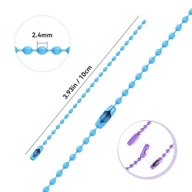Alt view image 4 of 7 - Ball Chain Bulk Metal Chain Width 2.4mm Ball Beads Chain Long Bead Connector Clasp for Jewelry Making DIY Crafts Hanging Christmas Decoration (200 Pcs Colored 3.9 Inch / 10 cm)