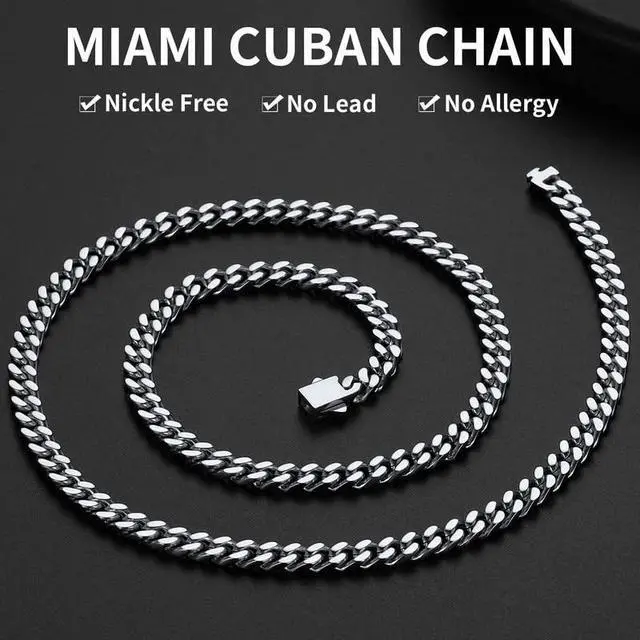 Alt view image 2 of 7 - Stainless Steel Cuban Link Chain Necklace for Men, 5mm, 18" | 5/7/9/12/14mm Miami Cuban Chain 18-30 Inch, Gold/Black Men's Necklace No Tarnish & Durable, Jewelry for Daily Wear and Gift