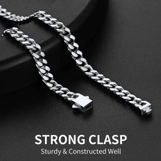 Alt view image 3 of 7 - Stainless Steel Cuban Link Chain Necklace for Men, 5mm, 18" | 5/7/9/12/14mm Miami Cuban Chain 18-30 Inch, Gold/Black Men's Necklace No Tarnish & Durable, Jewelry for Daily Wear and Gift