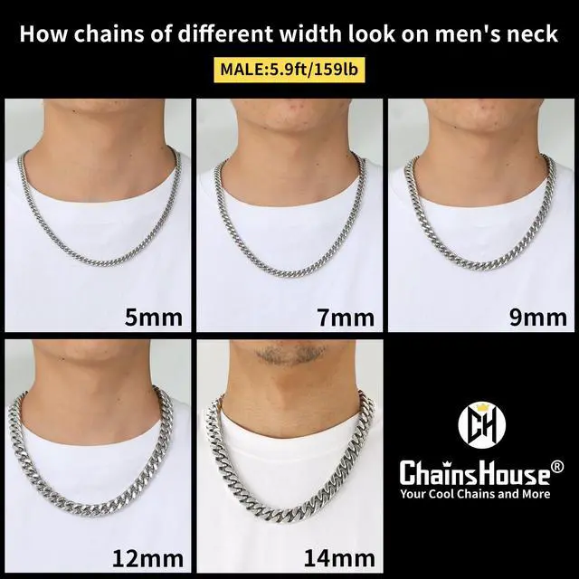 Alt view image 5 of 7 - Stainless Steel Cuban Link Chain Necklace for Men, 5mm, 18" | 5/7/9/12/14mm Miami Cuban Chain 18-30 Inch, Gold/Black Men's Necklace No Tarnish & Durable, Jewelry for Daily Wear and Gift