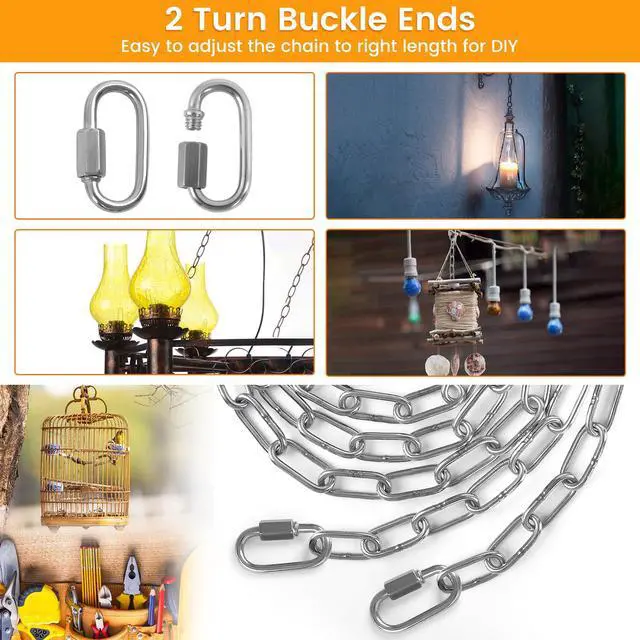 Alt view image 3 of 7 - 6 Feet Small Metal Chain with Hooks, 120 Pounds Light Weight Chain Link, 1/8 Inch Thin Adjustable Stainless Steel Chain for Bird Feeder, Plant, Fruit Basket Decorative Hanging, Silver