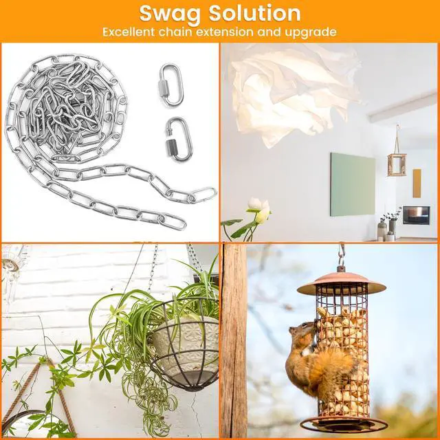 Alt view image 5 of 7 - 6 Feet Small Metal Chain with Hooks, 120 Pounds Light Weight Chain Link, 1/8 Inch Thin Adjustable Stainless Steel Chain for Bird Feeder, Plant, Fruit Basket Decorative Hanging, Silver