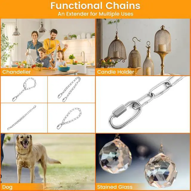 Alt view image 7 of 7 - 6 Feet Small Metal Chain with Hooks, 120 Pounds Light Weight Chain Link, 1/8 Inch Thin Adjustable Stainless Steel Chain for Bird Feeder, Plant, Fruit Basket Decorative Hanging, Silver