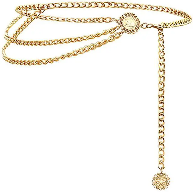 Main image of Multilayer Metal Waist Chain Dress Belts Metal Belt for Women Gold 90CM/35.8IN