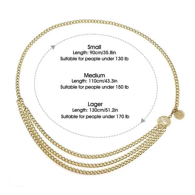 Alt view image 3 of 6 - Multilayer Metal Waist Chain Dress Belts Metal Belt for Women Gold 90CM/35.8IN