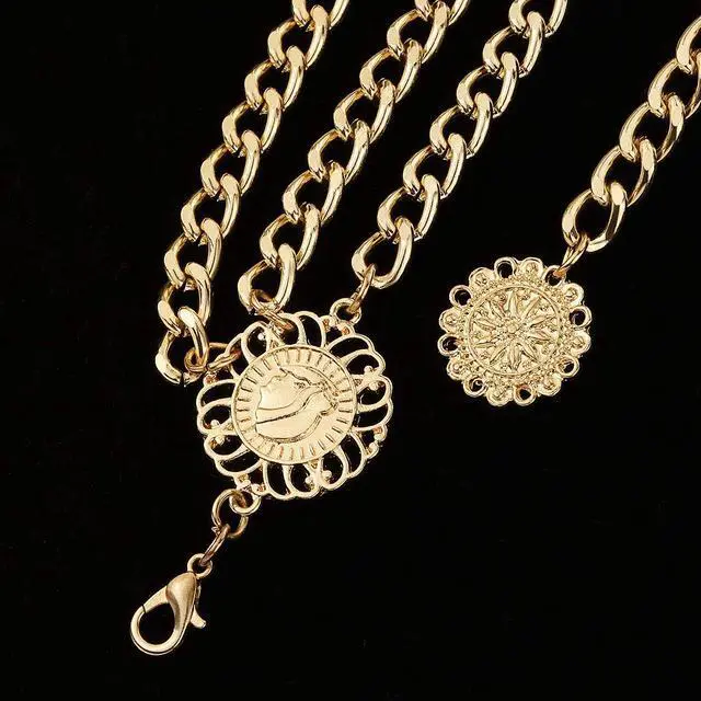 Alt view image 5 of 6 - Multilayer Metal Waist Chain Dress Belts Metal Belt for Women Gold 90CM/35.8IN