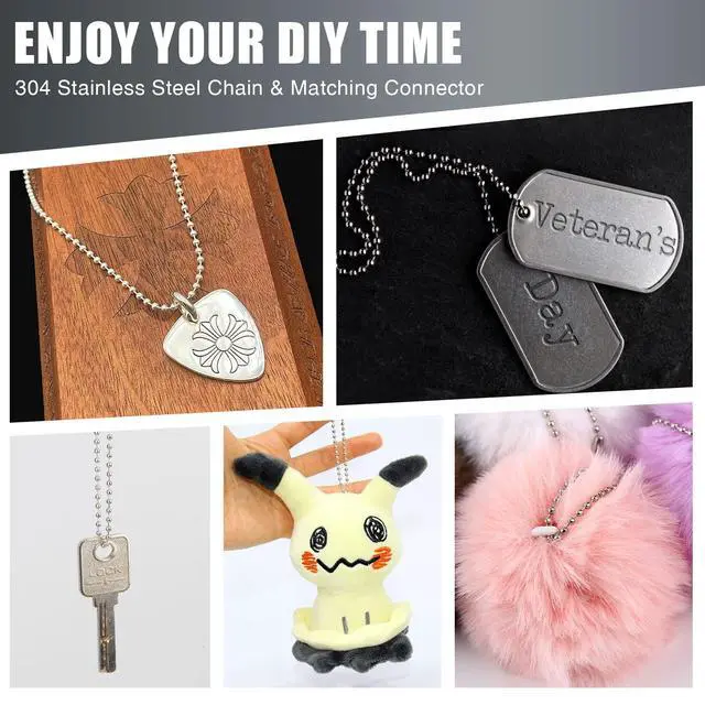 Alt view image 6 of 7 - 10 pcs Dog Tag Chain, Ball Chain Necklace, dog tag chains for men, Silver Nickel Plated Metal 27.6" Long 2.4mm Ball Bead Chain.