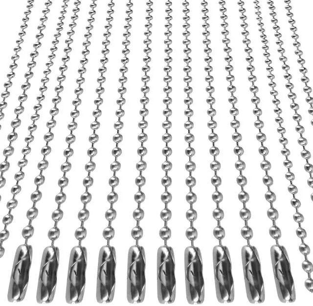 Main image of 10 pcs Dog Tag Chain, Ball Chain Necklace, dog tag chains for men, Silver Nickel Plated Metal 27.6" Long 2.4mm Ball Bead Chain.