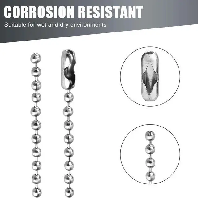 Alt view image 4 of 7 - 10 pcs Dog Tag Chain, Ball Chain Necklace, dog tag chains for men, Silver Nickel Plated Metal 27.6" Long 2.4mm Ball Bead Chain.