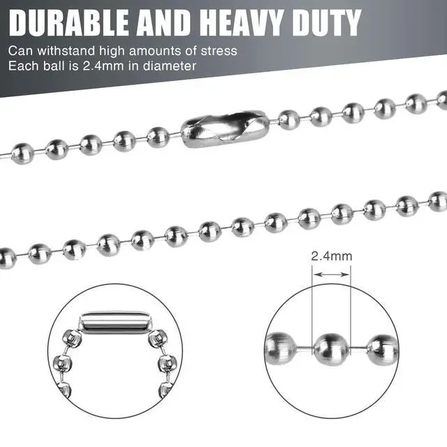 Alt view image 3 of 7 - 10 pcs Dog Tag Chain, Ball Chain Necklace, dog tag chains for men, Silver Nickel Plated Metal 27.6" Long 2.4mm Ball Bead Chain.