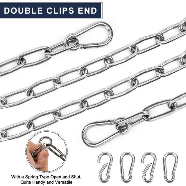 Alt view image 5 of 7 - 2 Pack Outdoor Fence Gate Chains, 5/32 x 36 Inch Mental Chain Fence Lock with Spring Hooks Easy to Open and Close, Silver Safety Gate Chain Link for Livestock, Ranch, Barn (Extended)