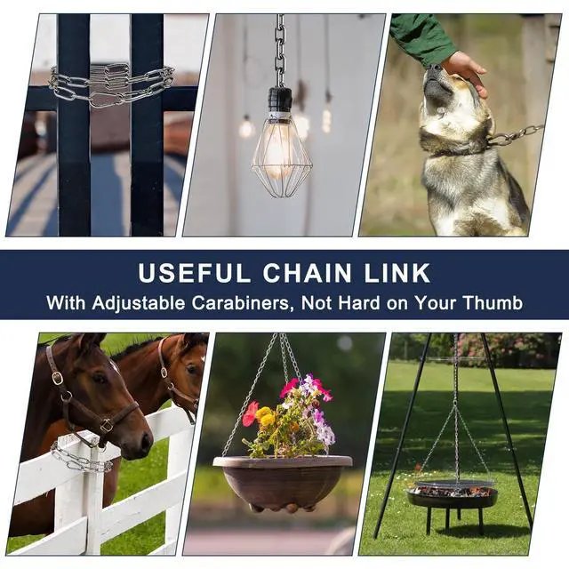 Alt view image 7 of 7 - 2 Pack Outdoor Fence Gate Chains, 5/32 x 36 Inch Mental Chain Fence Lock with Spring Hooks Easy to Open and Close, Silver Safety Gate Chain Link for Livestock, Ranch, Barn (Extended)