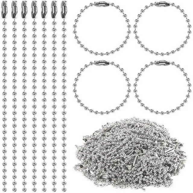 Main image of 300 pcs 3.9 in Ball Chains Keychain Tag Keychain Ball Chain Bulk,Beaded Chain Connector Chains for Keychains,Dog tag Chain Key Chain Links,Silver Nickel Plated Metal 2.4mm Ball Bead Chains