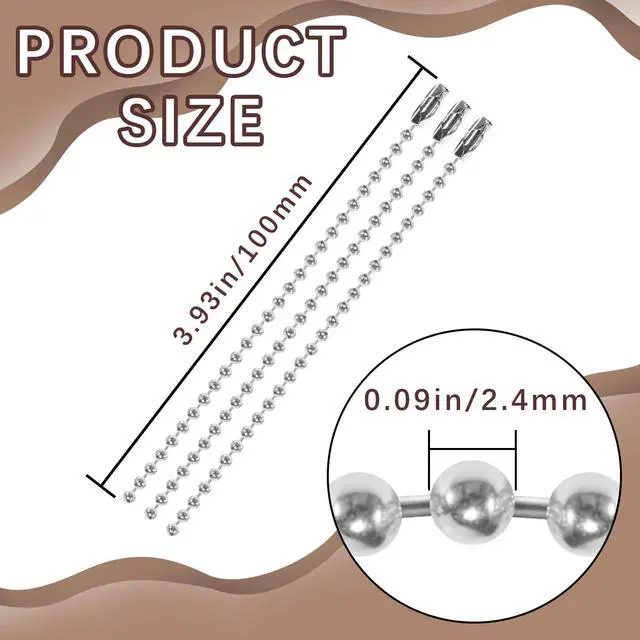 Alt view image 2 of 6 - 300 pcs 3.9 in Ball Chains Keychain Tag Keychain Ball Chain Bulk,Beaded Chain Connector Chains for Keychains,Dog tag Chain Key Chain Links,Silver Nickel Plated Metal 2.4mm Ball Bead Chains