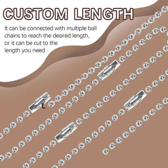 Alt view image 4 of 6 - 300 pcs 3.9 in Ball Chains Keychain Tag Keychain Ball Chain Bulk,Beaded Chain Connector Chains for Keychains,Dog tag Chain Key Chain Links,Silver Nickel Plated Metal 2.4mm Ball Bead Chains