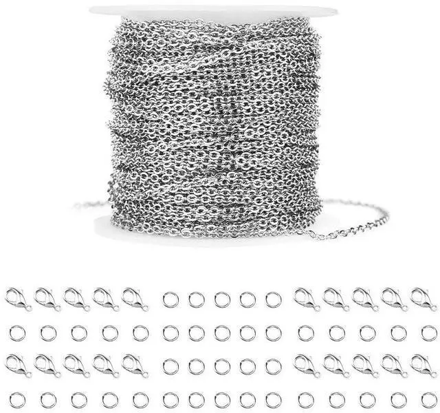 Main image of 36 Feet Silver Stainless Steel Link Cable Chain with 20 Lobster Clasps and 30 Jump Rings for Men Women Jewelry Chain DIY Making, 2.0mm