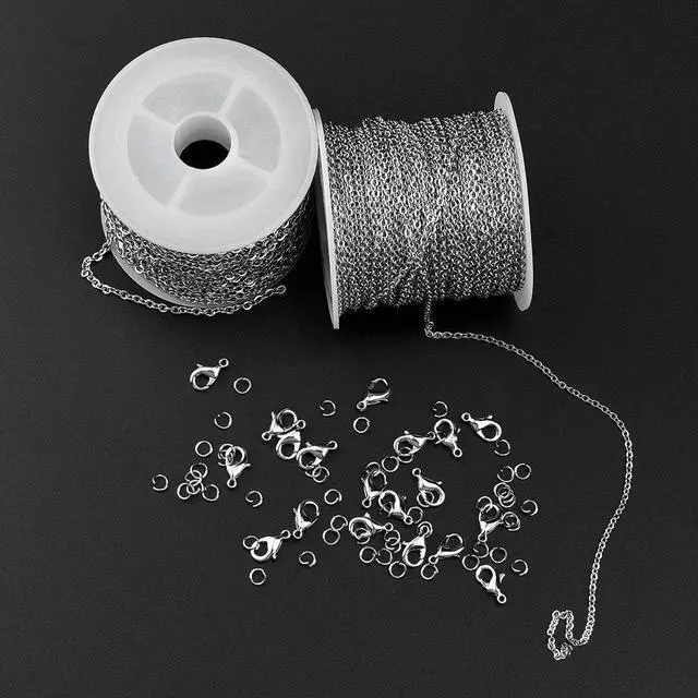 Alt view image 6 of 6 - 36 Feet Silver Stainless Steel Link Cable Chain with 20 Lobster Clasps and 30 Jump Rings for Men Women Jewelry Chain DIY Making, 2.0mm