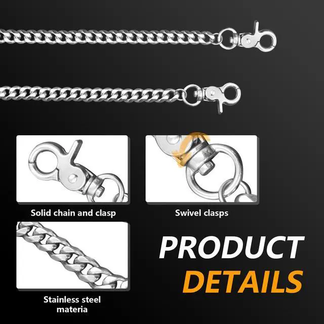 Alt view image 3 of 7 - Pants Wallet Chain for Men Women Boy Girl,Heavy Duty Pocket Chain Metal Wallet Keychain Jean Punk,Silver