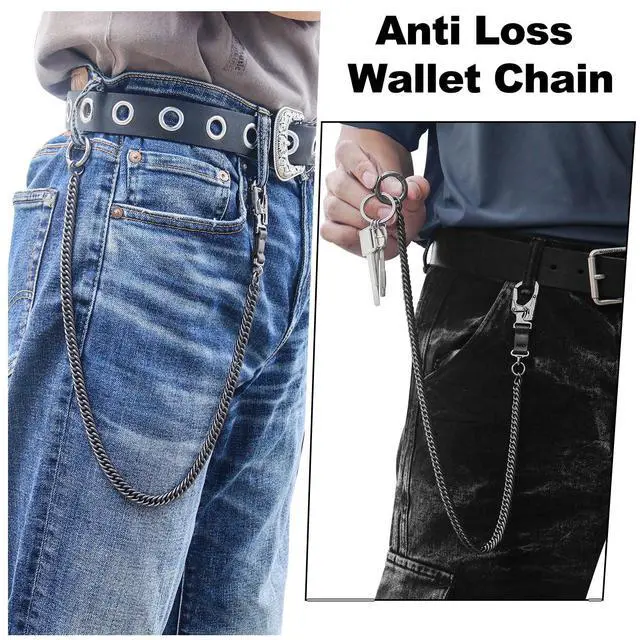Alt view image 4 of 6 - Wallet Chains for Men, Metal Keychain with Double Lock Carabiner | Zinc Alloy Anti-Drop Carabiner, 25 inch Lightweight Stainless Steel Chain, Biker Accessory, Decor Clip for Pants