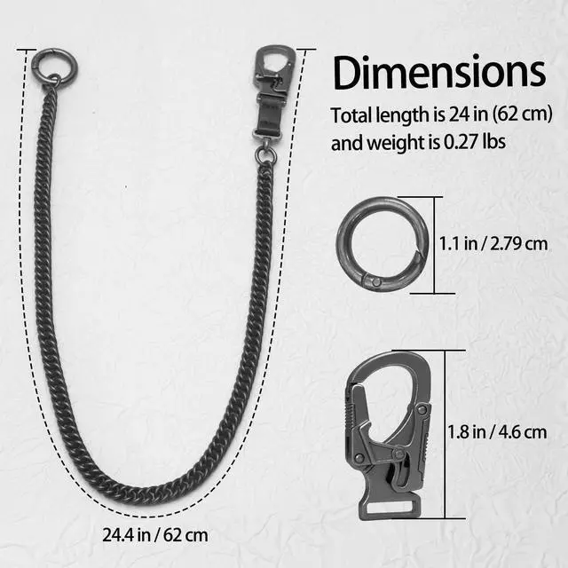 Alt view image 6 of 6 - Wallet Chains for Men, Metal Keychain with Double Lock Carabiner | Zinc Alloy Anti-Drop Carabiner, 25 inch Lightweight Stainless Steel Chain, Biker Accessory, Decor Clip for Pants
