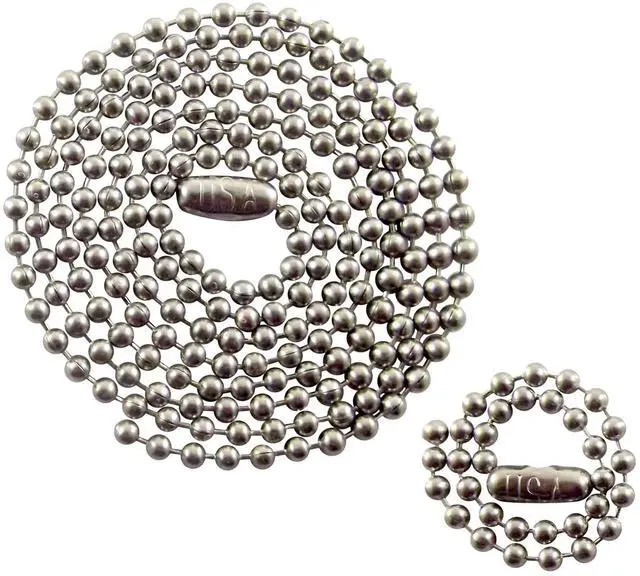 Main image of Stainless Steel Military Dog Tag Chain Set, 27 inch and 4.5 inch Ball Chains, 2.4mm #3 Size Chain