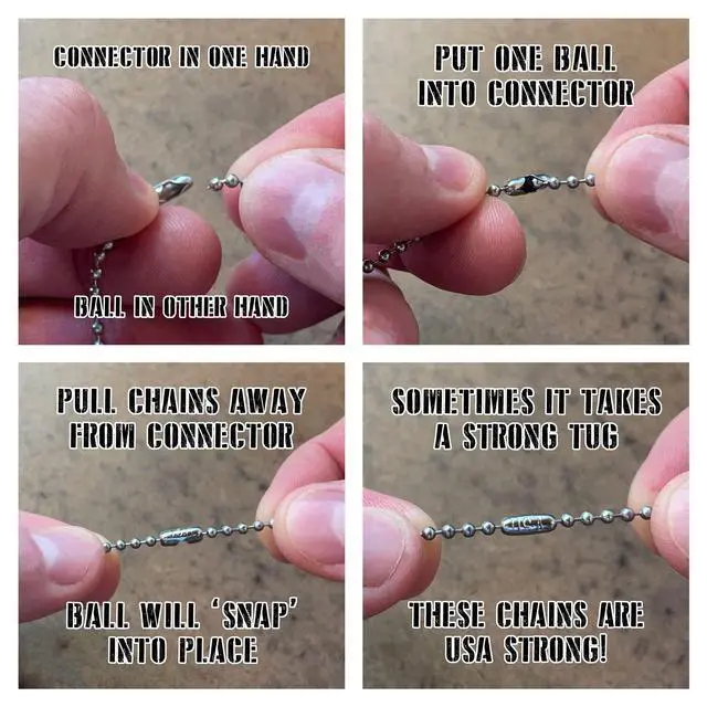 Alt view image 3 of 6 - Stainless Steel Military Dog Tag Chain Set, 27 inch and 4.5 inch Ball Chains, 2.4mm #3 Size Chain