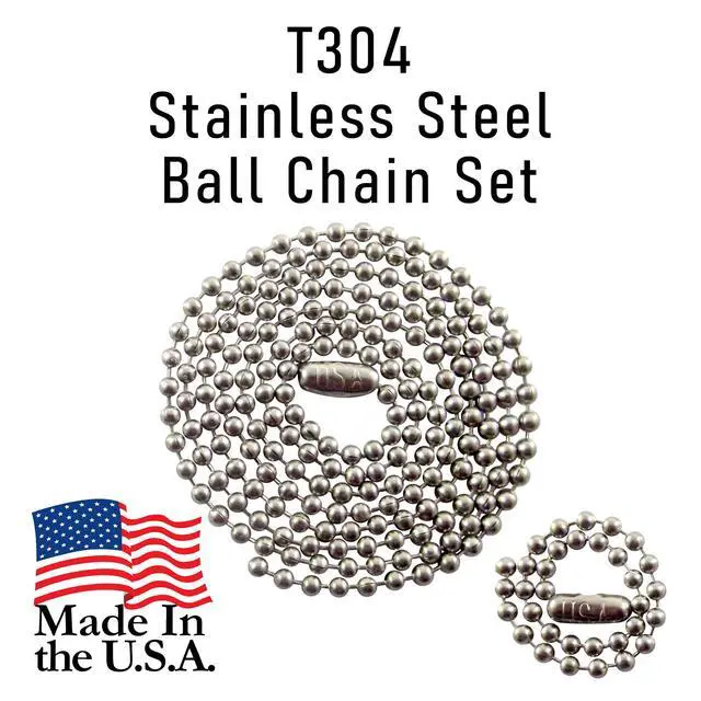 Alt view image 6 of 6 - Stainless Steel Military Dog Tag Chain Set, 27 inch and 4.5 inch Ball Chains, 2.4mm #3 Size Chain