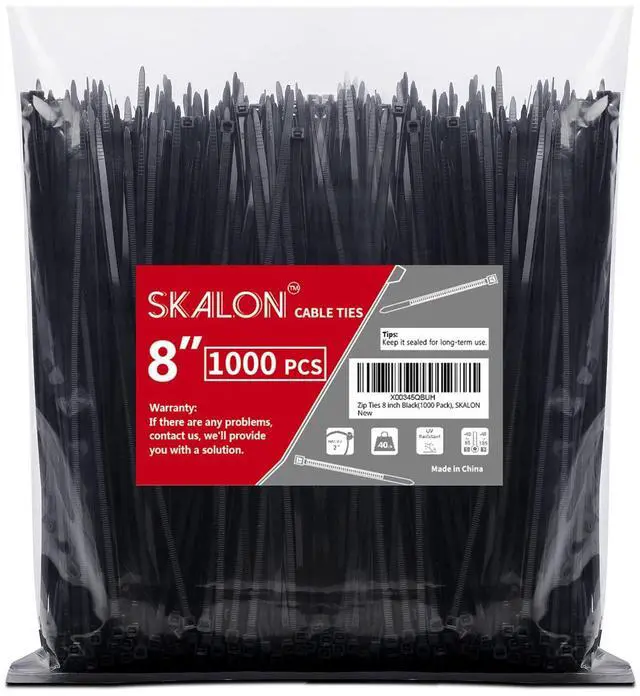 Main image of Zip Ties 8 inch (1000 Pack), 40lbs Tensile Strength, Black Cable Ties, Wire Ties for indoor and outdoor use