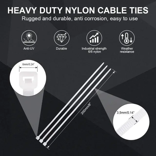 Alt view image 2 of 7 - Clear Zip Ties 8 inch, 100 Pack, White Zip Ties, 40lbs, Zipties Clear, White Cable Ties, UV Resistant Wire Ties, Plastic Ties, Tie Wraps
