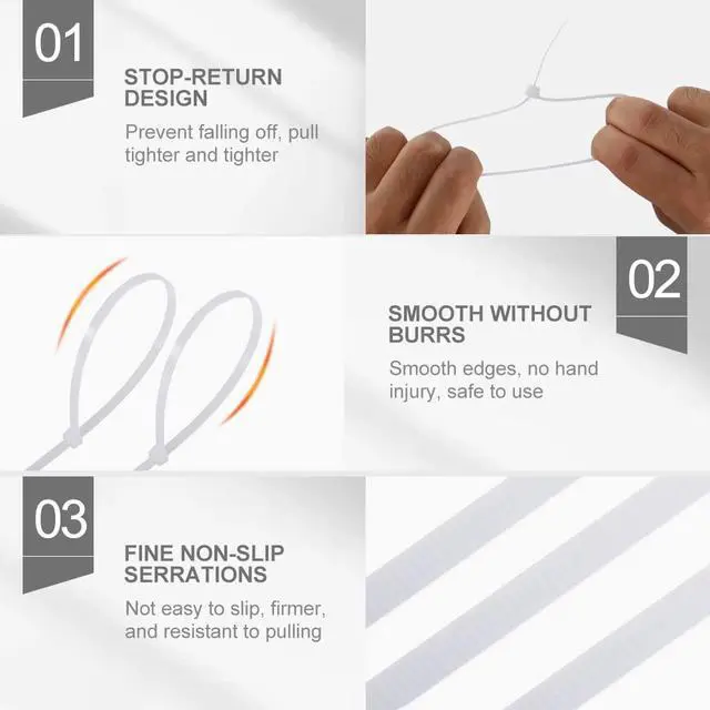 Alt view image 4 of 7 - Clear Zip Ties 8 inch, 100 Pack, White Zip Ties, 40lbs, Zipties Clear, White Cable Ties, UV Resistant Wire Ties, Plastic Ties, Tie Wraps