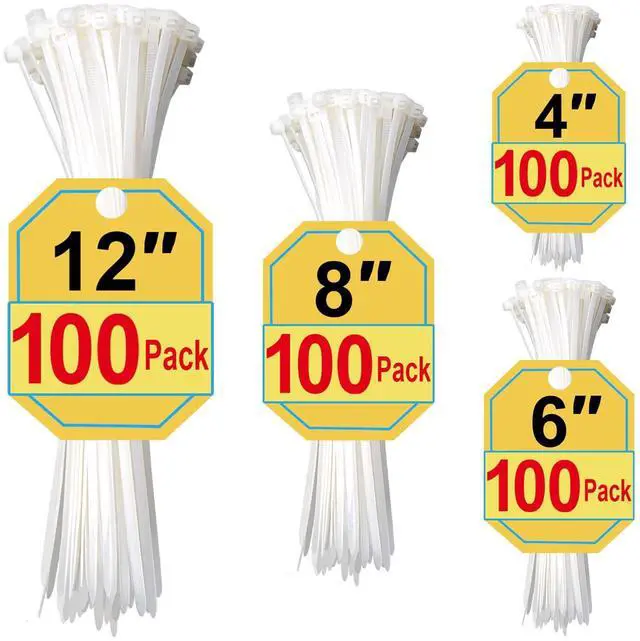 Main image of White Zip Ties Assorted Sizes 4+6+8+12 Inch, 400 Pack, Clear Zip Ties, White Cable Ties, Zipties Clear, UV Resistant Wire Ties, Plastic Ties, Tie Wraps Assorted Sizes