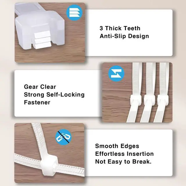 Alt view image 5 of 7 - White Zip Ties Assorted Sizes 4+6+8+12 Inch, 400 Pack, Clear Zip Ties, White Cable Ties, Zipties Clear, UV Resistant Wire Ties, Plastic Ties, Tie Wraps Assorted Sizes