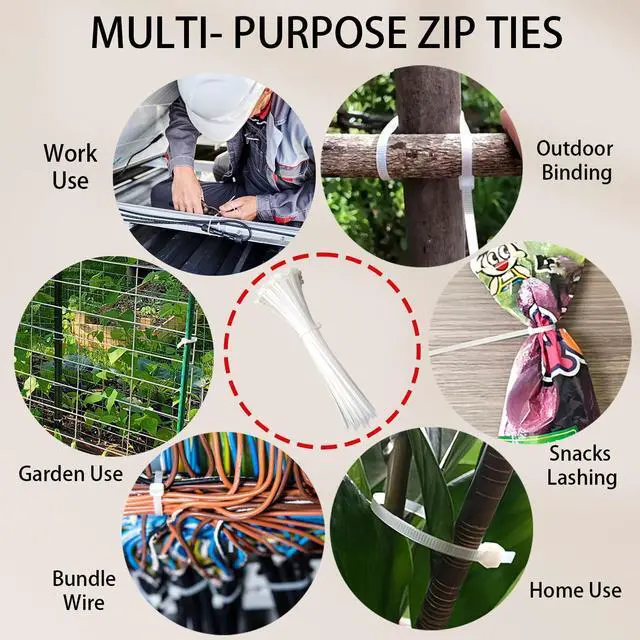 Alt view image 7 of 7 - White Zip Ties Assorted Sizes 4+6+8+12 Inch, 400 Pack, Clear Zip Ties, White Cable Ties, Zipties Clear, UV Resistant Wire Ties, Plastic Ties, Tie Wraps Assorted Sizes